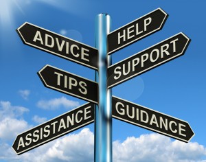Event Assistance - Advice Help Support And Tips Signpost Showing Information And Guidance